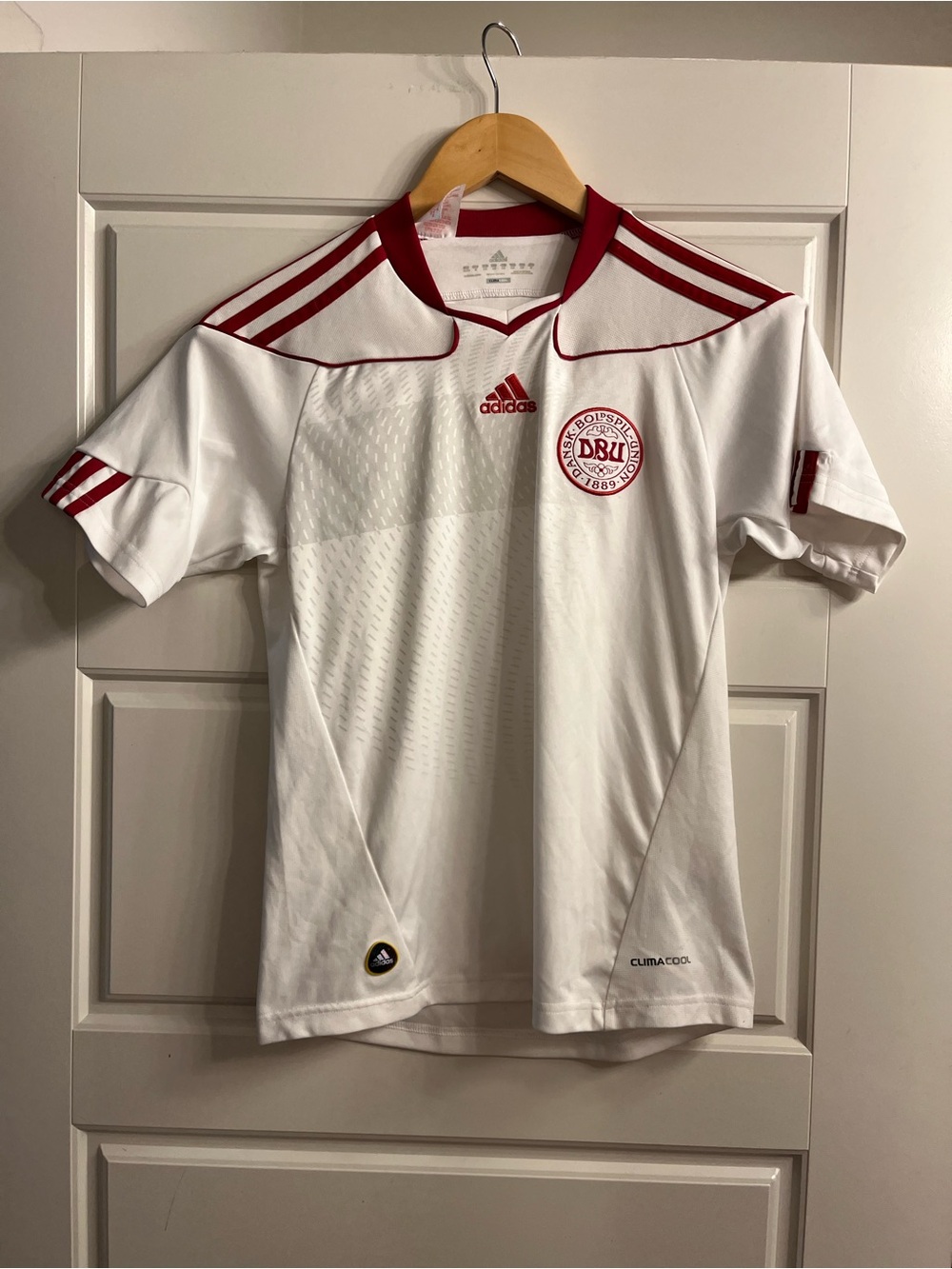 Adidas Denmark 2010 World Cup Away Soccer Jersey Youth M 11-12Y White Red